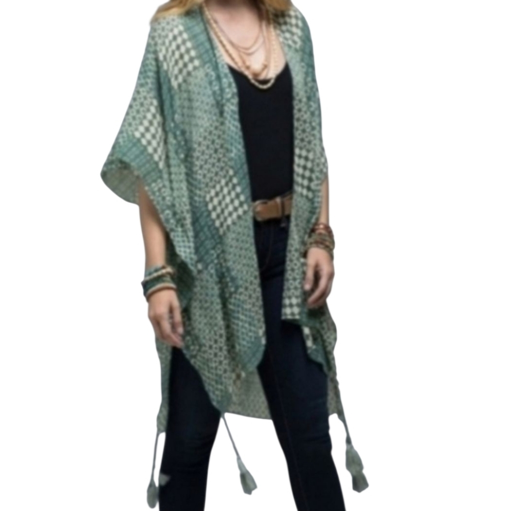 Macchia di ruggine Patchwork Print Cotton kimono cover up Olive Green OS